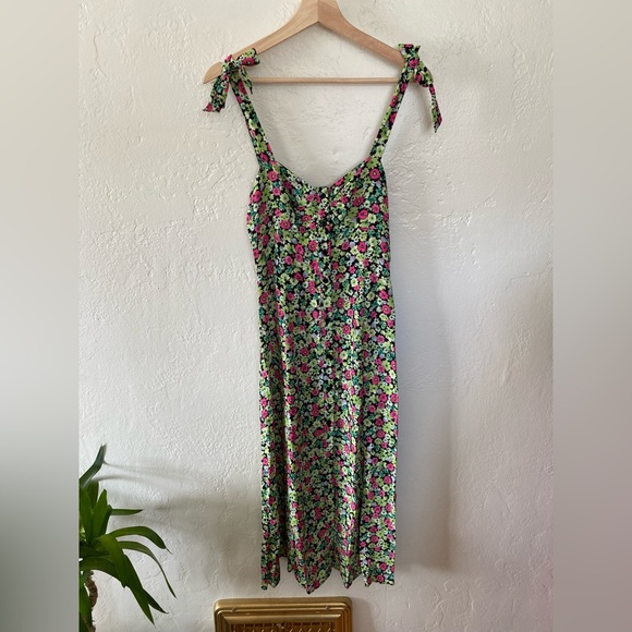 Zara✨Floral Print Green Pink Midi Dress - Picture 2 of 12